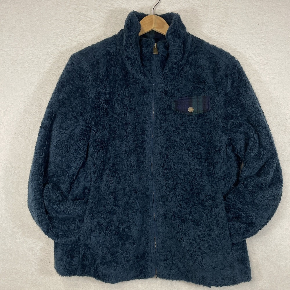 Pendleton Sherpa Jacket Womens Small Blue Mock Neck Full Zip Teddy Bear Pockets